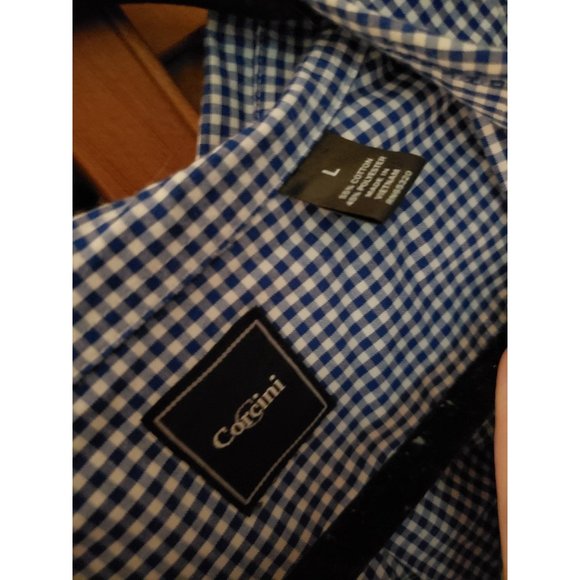 Corcini Mens Blue/white Gingham Button Down Size L - Picture 2 of 3